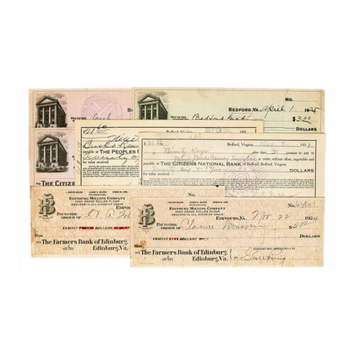 1 Set 7 Assortiment Virginia USA Banque Contrôles &amp; Documents Plupart 1920&#039;s