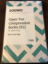SOLIMO OPEN TOE COMPRESSION SOCKS SHEER KNEE HIGHS - BEIGE 15-20 X-LARGE - PAIR