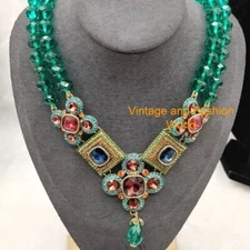Last One Heidi Daus Vintage 1990's Beaded Green Necklace Multicolor NWOT