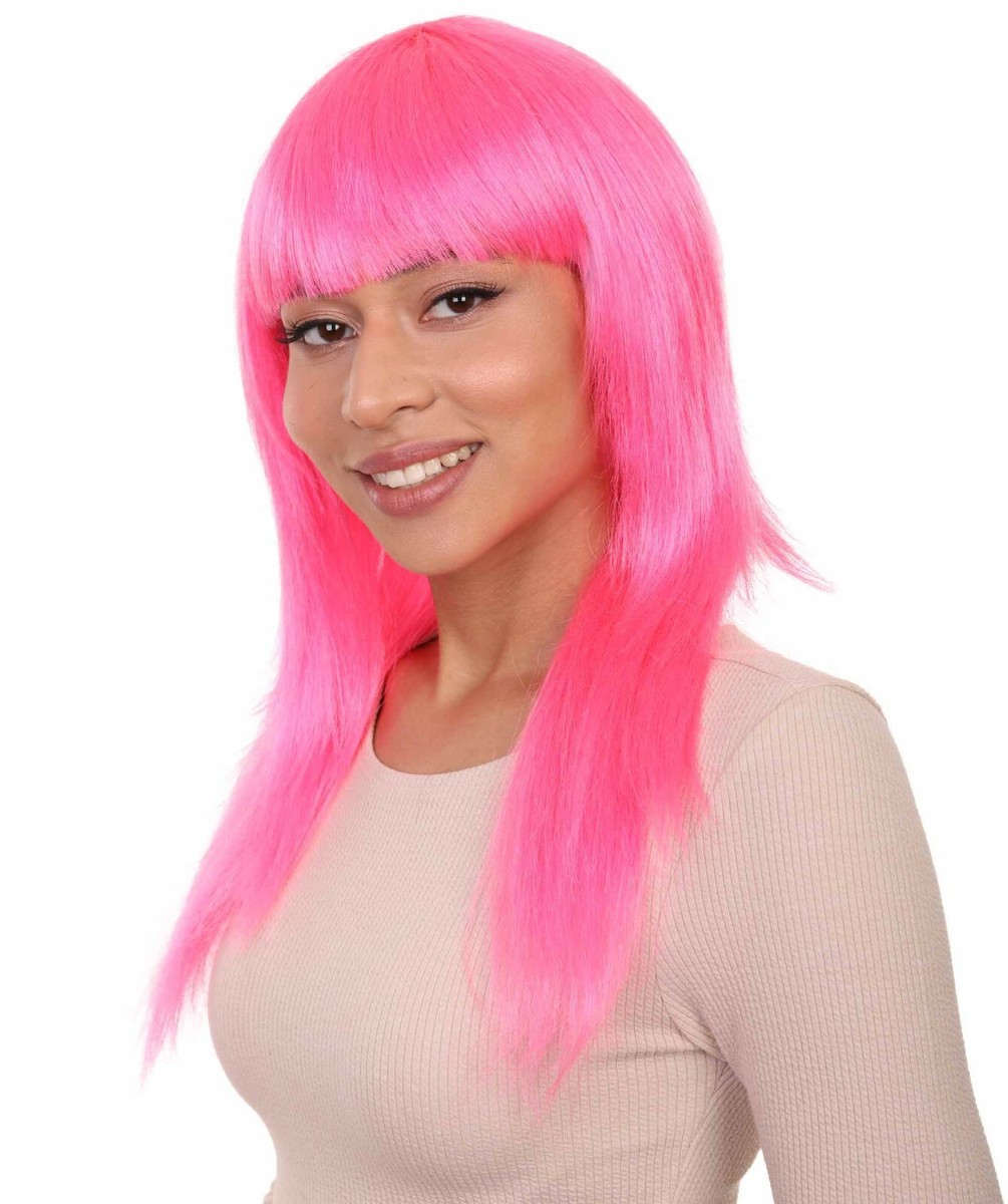 Classic Beauty Long Neon Pink Womens Wig Character Cosplay