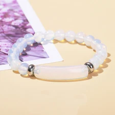 Natural Quartz Crystal Bead Bridge Stretch Bracelet Healing Gemstone Bangel Gift
