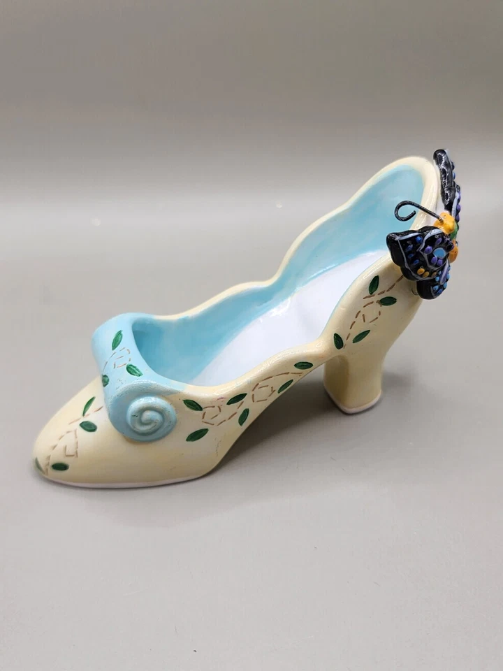 Designer SHOE Figurine Yellow Butterfly High Heel Ceramic Collectible Figurine Foto 3 de 4