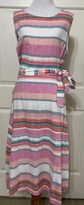 NWT Joules size 10 pink blue white striped sleeveless fit and flare dress