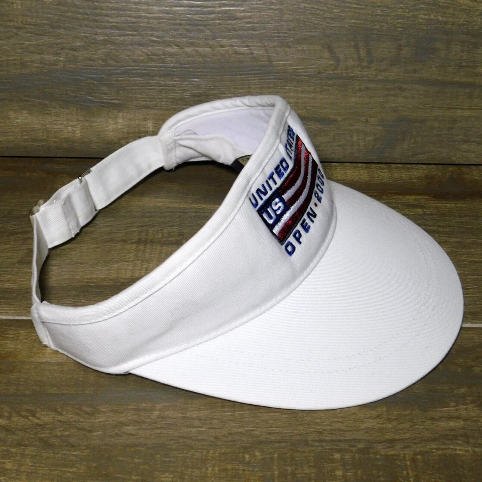 De colección Original EE. UU. ABIERTO 2000 Y2K Golf Tenis 4 Cabezas Equipo Visera Blanca Sombrero Foto 2 de 4