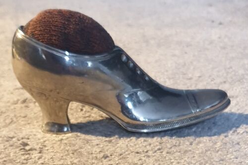 Vintage Edwardian Silver Plated Pin Cushion in Shape of Shoe/Boot VGC - Picture 1 of 7