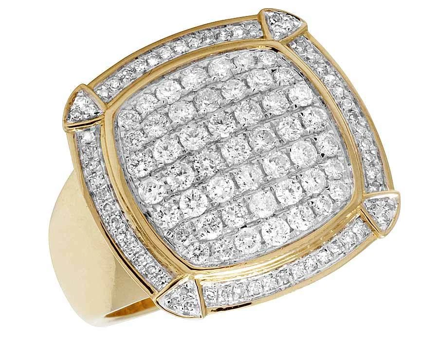 Men s 10K Yellow Gold Square Puff Claw Genuine Diamond Pinky Ring