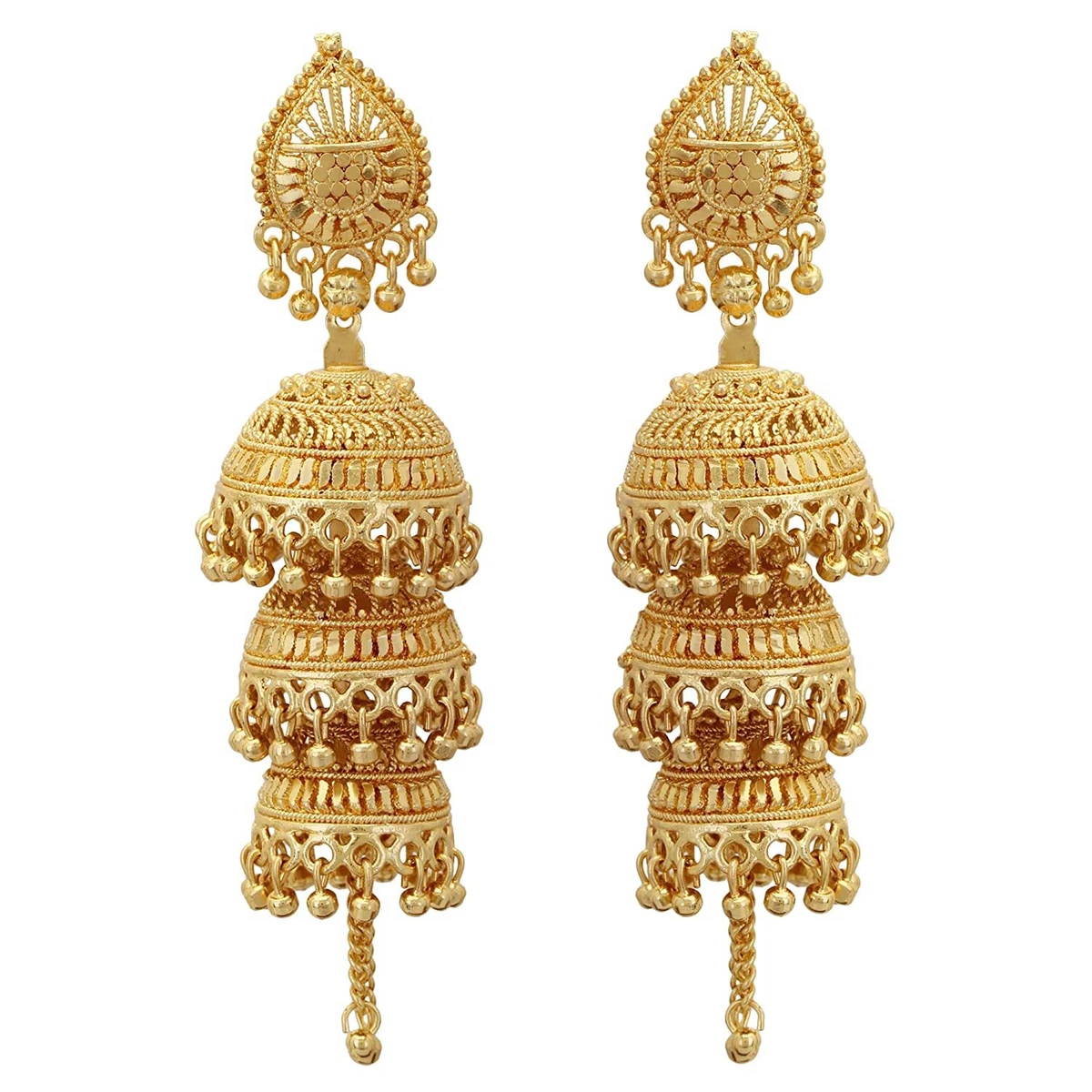 Indian Traditional 3 Layers Fashion Jhumka Jhumki Earrings Ethnic