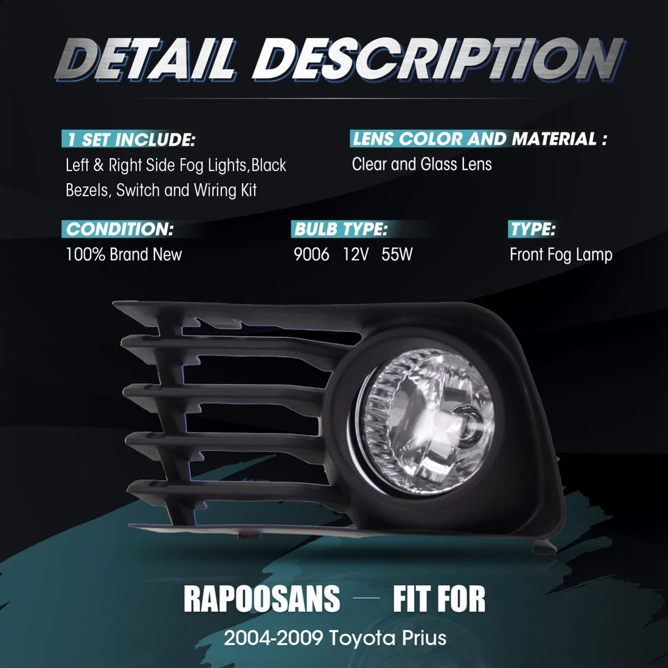 Luces antiniebla de conducción para Toyota Prius 2004-2009 con interruptor y kit de cableado-1 juego Foto 2 de 4