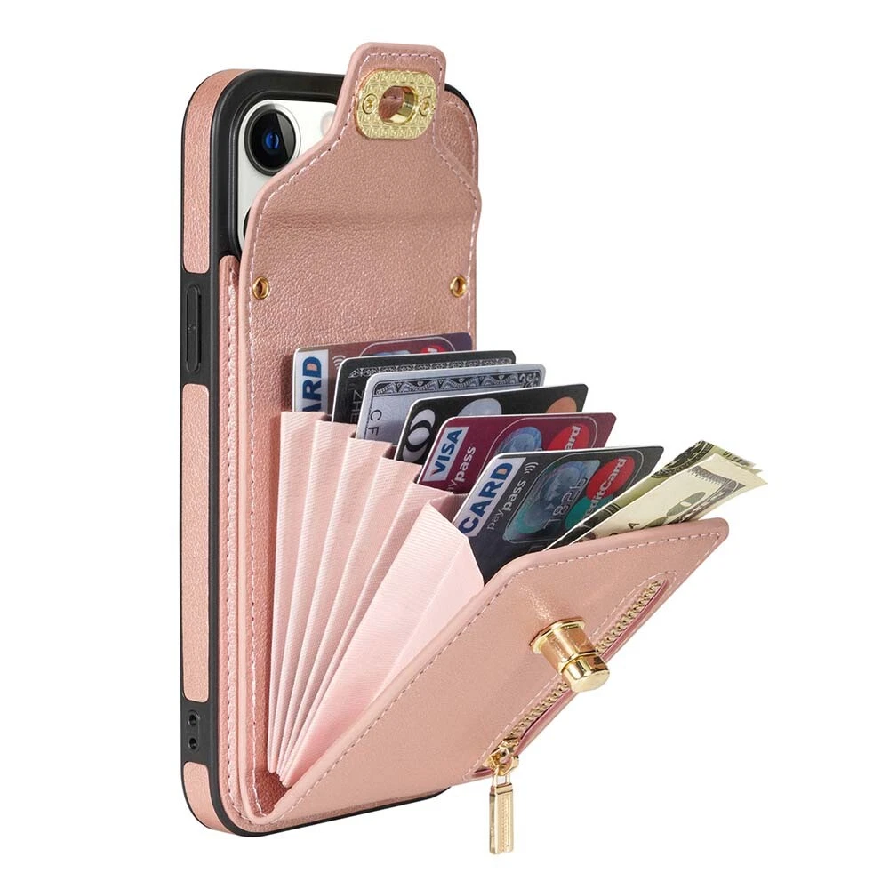 Leather Phone Wallet Case for iPhone 15 Pro Max 14 13 12 with Crossbody Strap