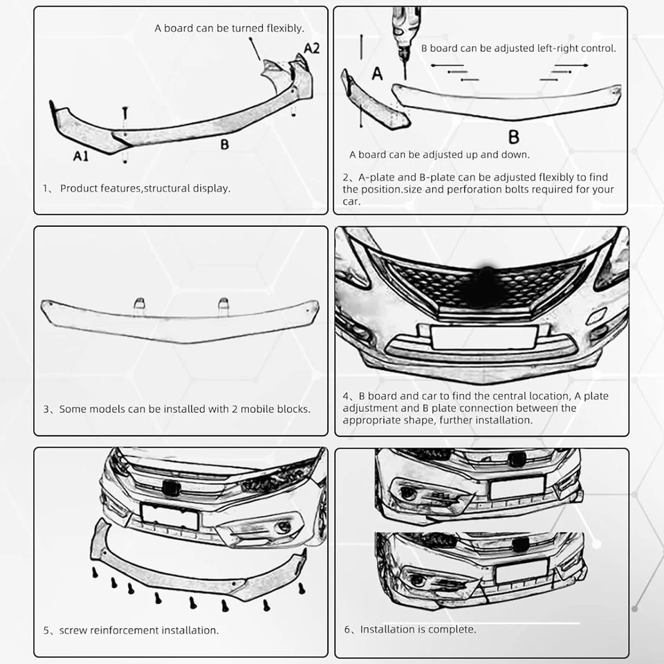 Kit de alerón divisor negro brillo labial parachoques delantero para Mazda 6 Mazda6 2002-2022 Foto 4 de 4