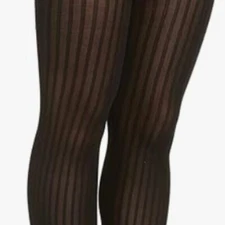 SPANX Star Power, Black, Center Stage, Ribbed Row Patterned, Shaping Tights sz E