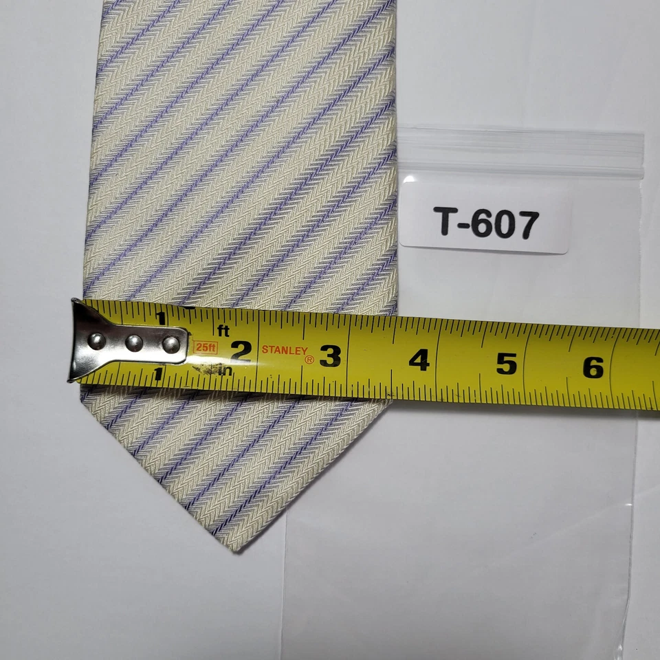 Corbata Brioni para hombre marfil y azul a rayas 100 % seda hecha a mano en Italia Foto 2 de 4