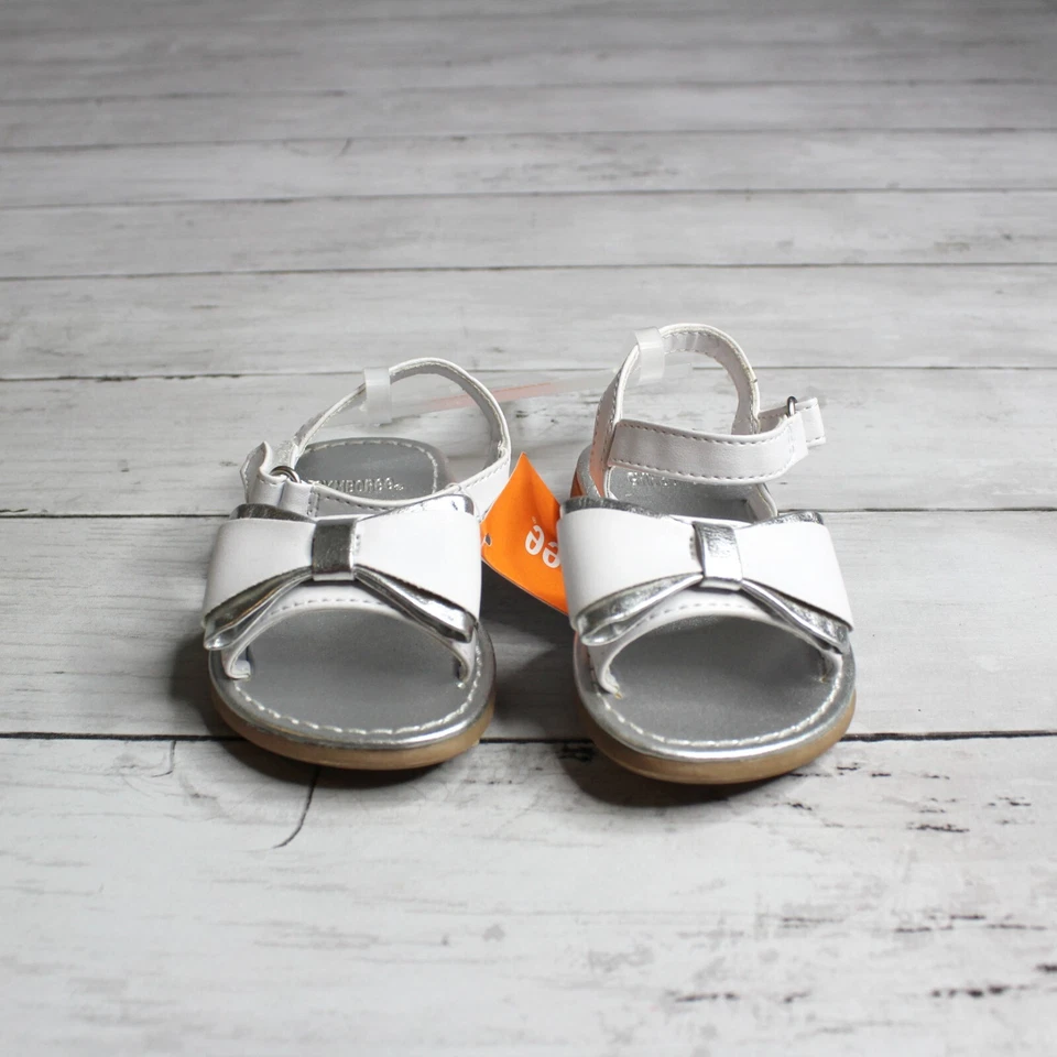 Sandalias elegantes Gymboree para bebé niña blancas plateadas bebé niño pequeño talla 4 Foto 4 de 4