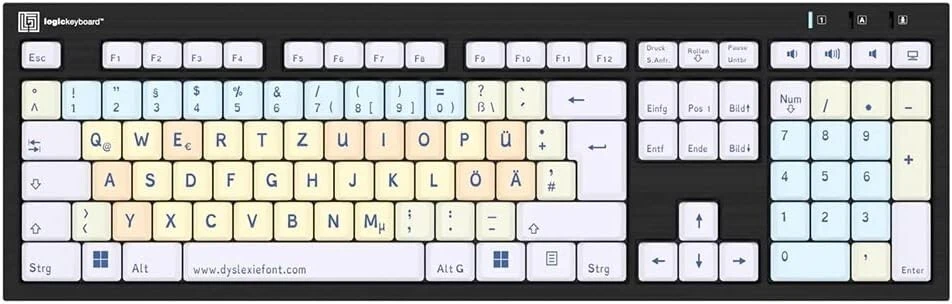 Logickeyboard Dyslexie Legasthenie Nero Tastatur Deutsch, QWERTZ Schwarz | NEU - Bild 3 von 4