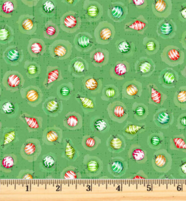 Little Darlings Christmas Green Ornaments Fabric Half yard continuous cuts.