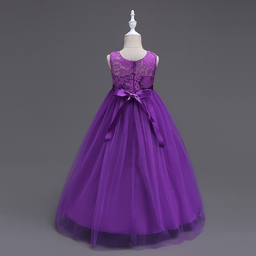 Lace Flower Girls Long Dress Wedding Party Bridesmaid Princess Pageant Dresses - Picture 10 of 27