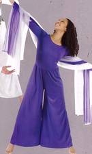 Body Wrappers style 569 Long Sleeve Jumpsuit Purple Body Wrappers wide leg adult