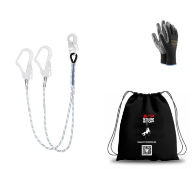 STURZSTOP Doppelhaken Halteseil 1,5m Fallschutz Verbindungseil Kletterseil Absturzschutz