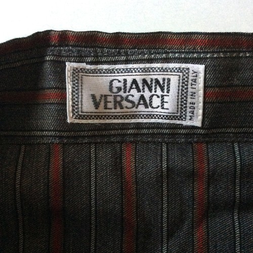 GIANNI VERSACE MADE IN ITALY Men's Designer Collar Striped Shirt Size 52 Gray - Picture 3 of 5