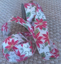 Ribbon Christmas Poinsettia w/ Gold Accents WIRE EDGE Holiday Ribbon 2.5" 5 yds