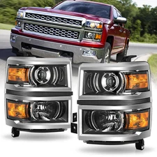 For 2014-2015 Chevy Silverado 1500 Projector Headlights Chrome Trim w/ Bulbs