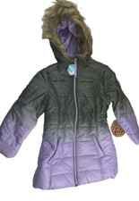 Cheetah Outerwear Girl's Ombre Puffer Jacket w faux fur lined Hood, Gray, 6X