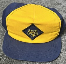 Vintage Cub Scout Wolf Patch Snapback Canvas S/M Made In USA Blue Yellow Cap Hat