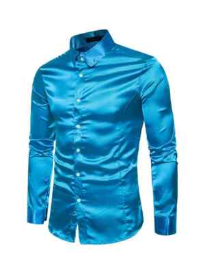 Herren Langarm Shirt himmelblau glänzend schmal Slim Fit 121599