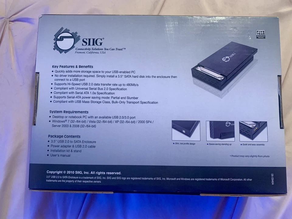 NEW ~ SIIG 3.5" USB 2.0 to SATA Enclosure Data Transfer Up to 480Mb/s  w/Stand - Image 3 of 3