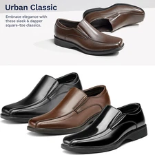 Men's Leather Lined Dress Loafers Easy Slip-on Square Toe Shoes Wide Size