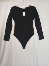 Black Scoop Neck Long Sleeve Stretch Bodysuit L New 