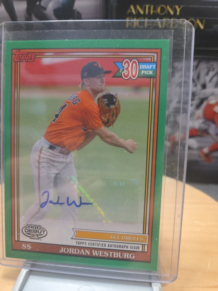JORDAN WESTBURG 2021 Topps Debut Green DRAFT PICK /99 PD-186 Auto Orioles - Image 3 of 4