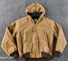 Real Work Wear Canvas Hooded Jacket Kids M 10-12 Brown Full Zip Elastic Waist