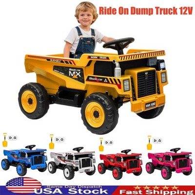 Kids Ride On Dump Truck 12V Remote Control Car Toy with Electric Dump Bed LED