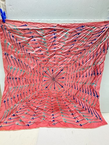 Schwerter Schal Symphany 100 % Seide 23 Zoll quadratisch handgerollter Saum Vintage rosa blau - Bild 6 von 10