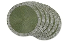 DII Woven Placemat Collection Round, 14.75" Diameter, Sage Fringe, 6 Piece