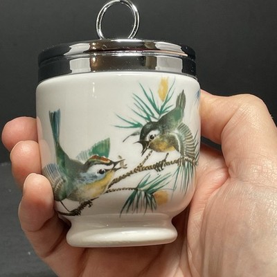 Royal Worcester Porcelain Egg Coddler Jam Jar + Lid Bird Design 4  Vintage