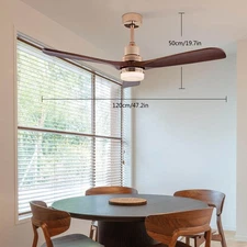 Fan Pendant Light 48Inch With Remote Control Reversible Quiet Motor Bed Room