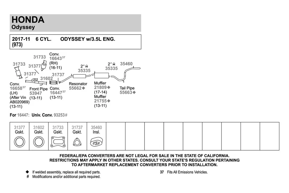 For Honda Odyssey 11-17 Walker 55663 Aluminized Steel 40 Degree Exhaust Tailpipe Foto 2 de 2