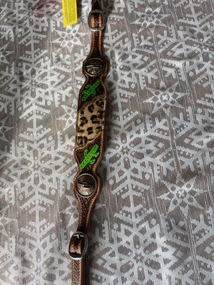 Showman Cheetah Inlay Wither Strap w/ Painted Cactus Accents