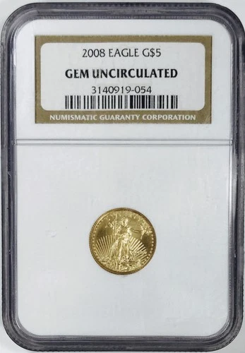 2008 $5 1/10 OZ GOLD EAGLE! NGC GEM UNCIRCULATED! A PHENOMENAL COIN! NR #G3077