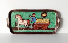 ANTIQUE SLIPWARE TRAY - HORSE & CART / FARMER WITH HAY WAGON