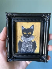 PRINT Gothic Cat Halloween Cute,funny, Painting,framed,miniature,small,mini