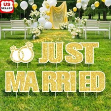 Just Married Lawn Sign Outdoor Decoration Kit Wedding Photo Prop Easy Assembly