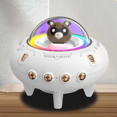 Wireless BT Speaker Cute Spaceship Shape Speaker Colorful Light Desktop Spea Fit
