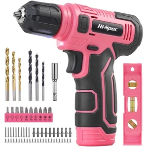 Hi-Spec Cordless Drill Set, 8V USB Pink Power Driver & 75PCS,