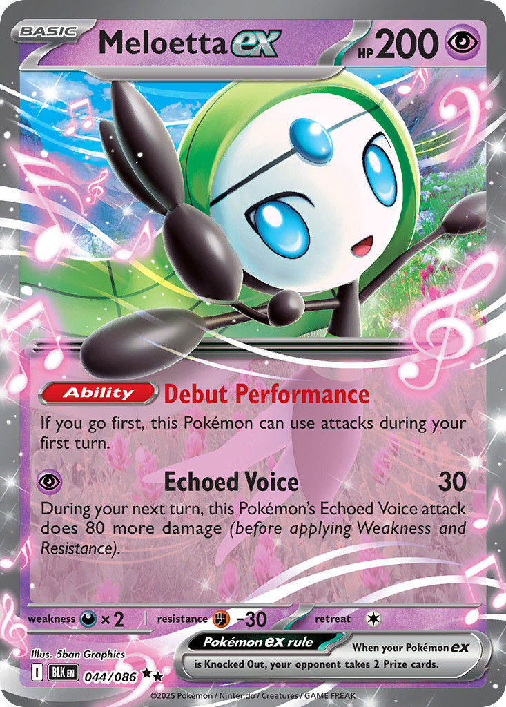Meloetta ex 44/86, Black Bolt, NM, Double Rare, Pokemon TCG
