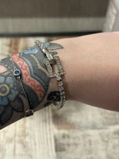 NWOT Diamonique Sterling Silver Tennis Bracelet - Buckle Style Clasp - 7 Inches