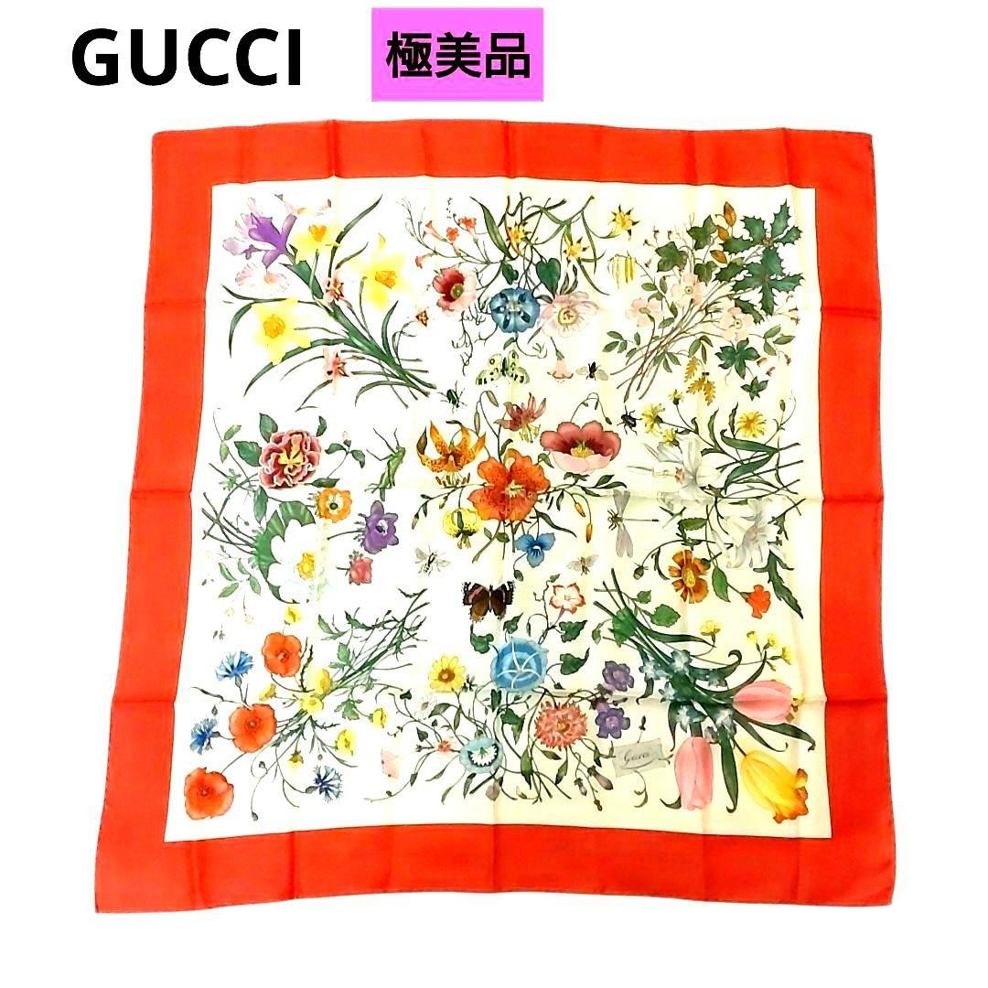 Gucci Scarf Silk Flower Floral Pattern Red