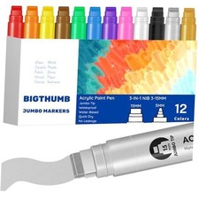 Jumbo Poster Markers Set: 12 Colors Large 15mm Wide Tip Permanent Multicolor